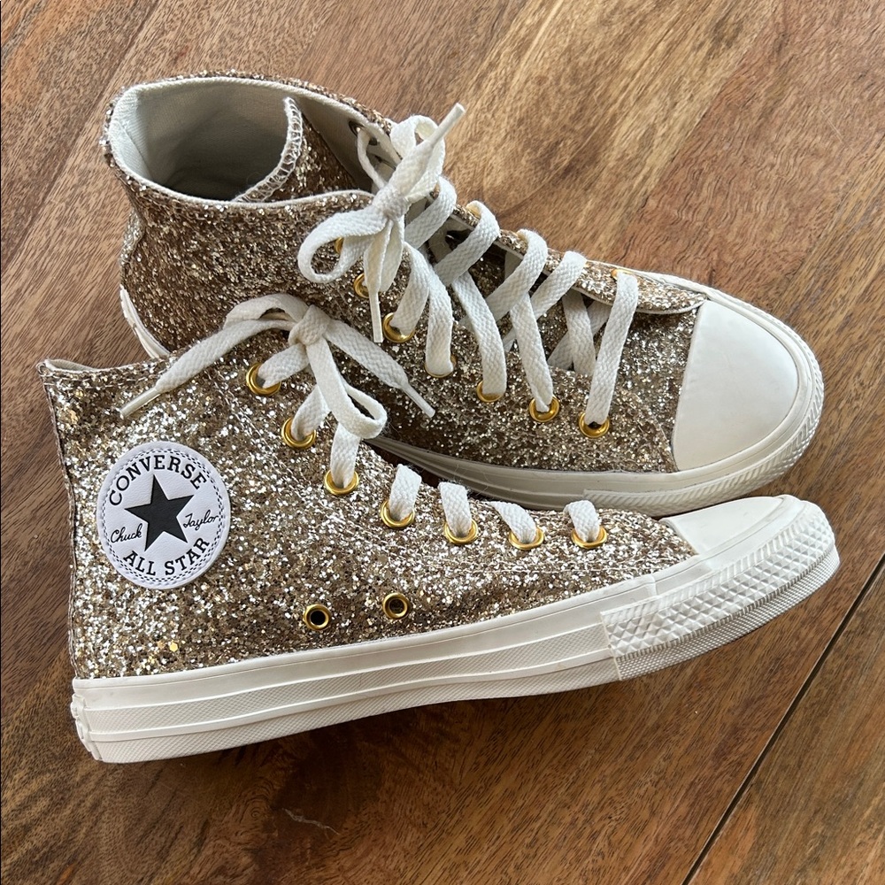 Converse High Top Sneakers - Gold Glitter with White Accents